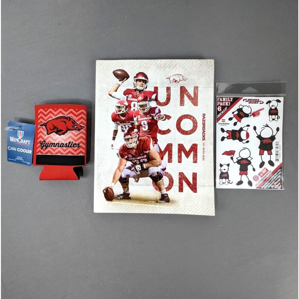 NCAA Arkansas Razorbacks Swag Family Decals, Koozie 2017 Media Guide